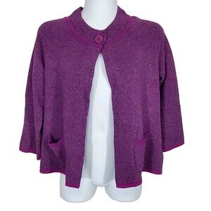 Talbots Cardigan Sweater Small Purple Gray Chevron Pockets Wool Angora Cashmere